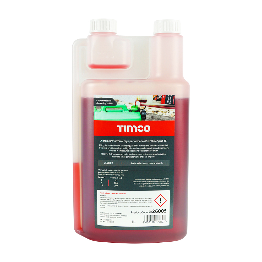 2 Stroke Engine Oil, Premium Mixing Oil in Metered Measured Dosage Bottle - 1L