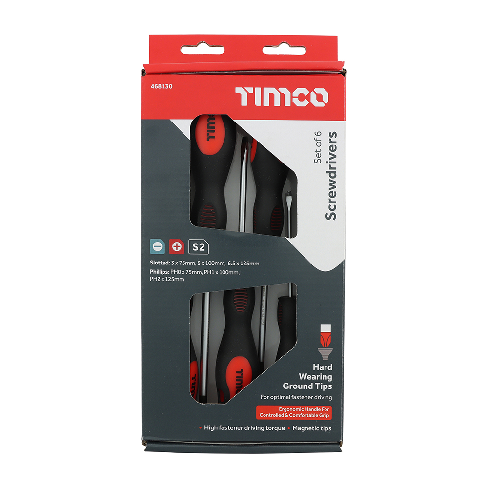 Screwdriver Set, Slotted and Phillips Screwdrivers with Magnetic Tips, Ergonomic Anti-Slip Handles - 6 Pieces