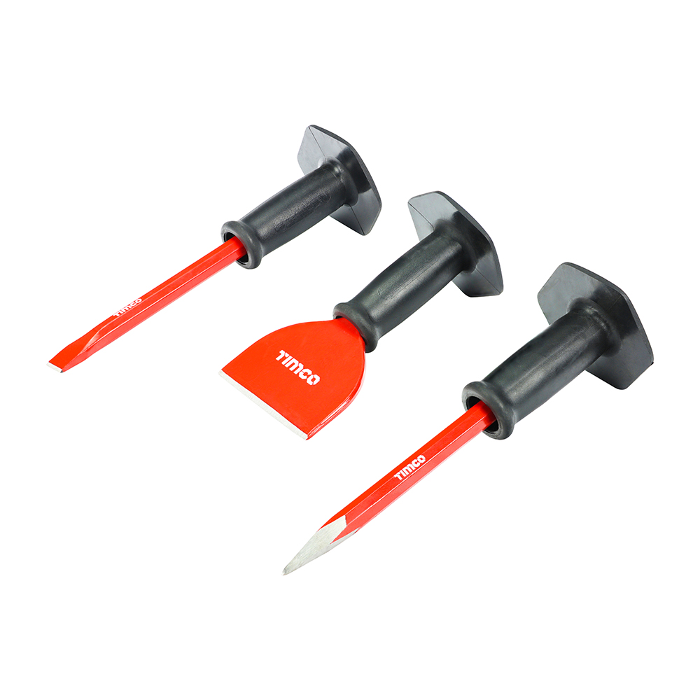 Mixed Bolster and Chisel Set, Cold Chisel, Masonry Bolster, Point Chisel - 3 Pieces
