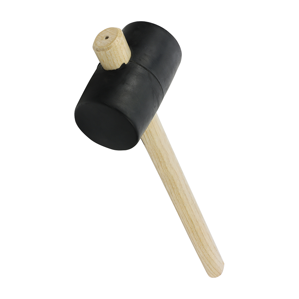 Rubber Mallet, Solid Black Rubber Ash Wood Handle Mallet - 16oz