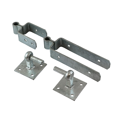 Double Strap Gate Hinge Set with Hook on Plate Hot Dipped Galvanised - 600mm