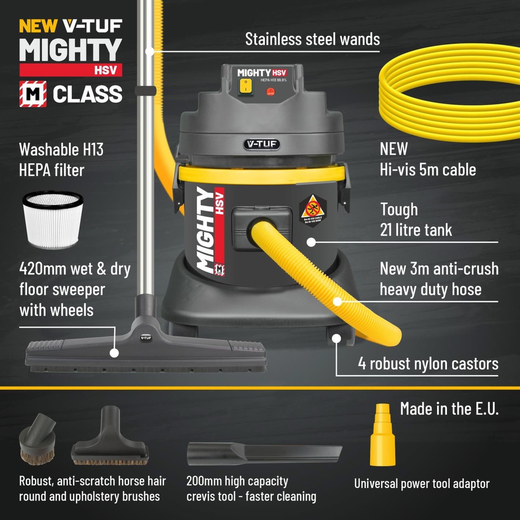 MIGHTYHSV M-CLASS INDUSTRIAL DUST EXTRACTION VAC 21L 110V