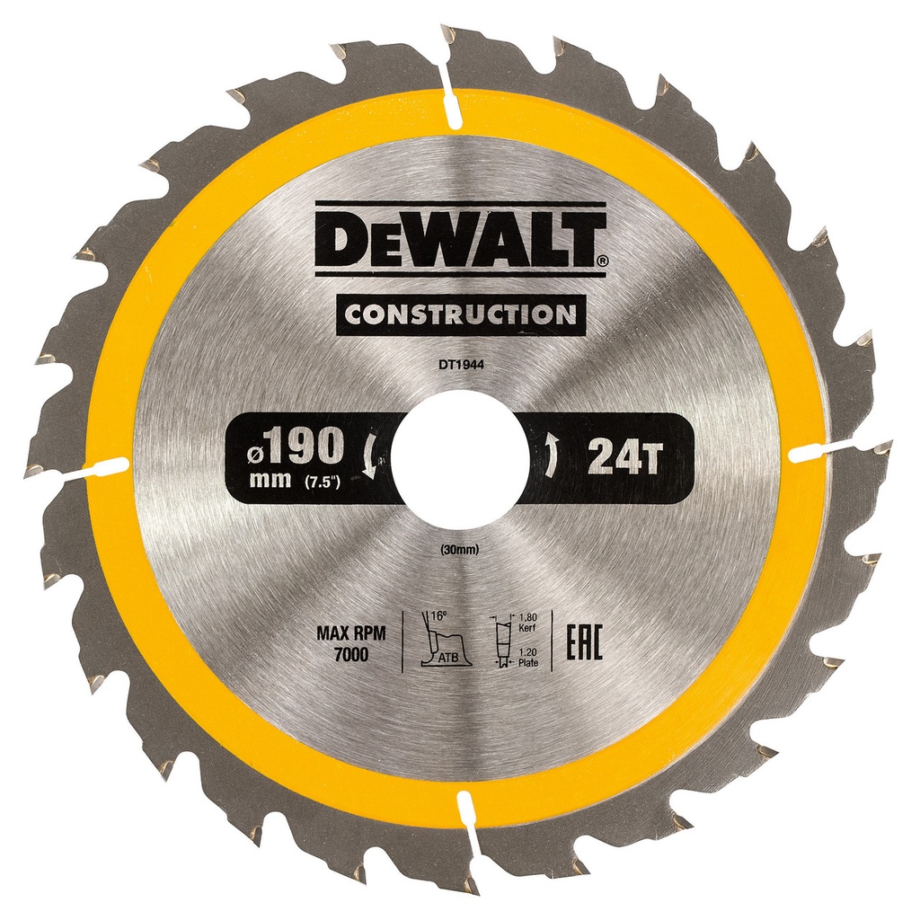 DT1944-QZ CONSTRUCTION CIRCULAR SAW BLADE 190MM X 30MM X 24T