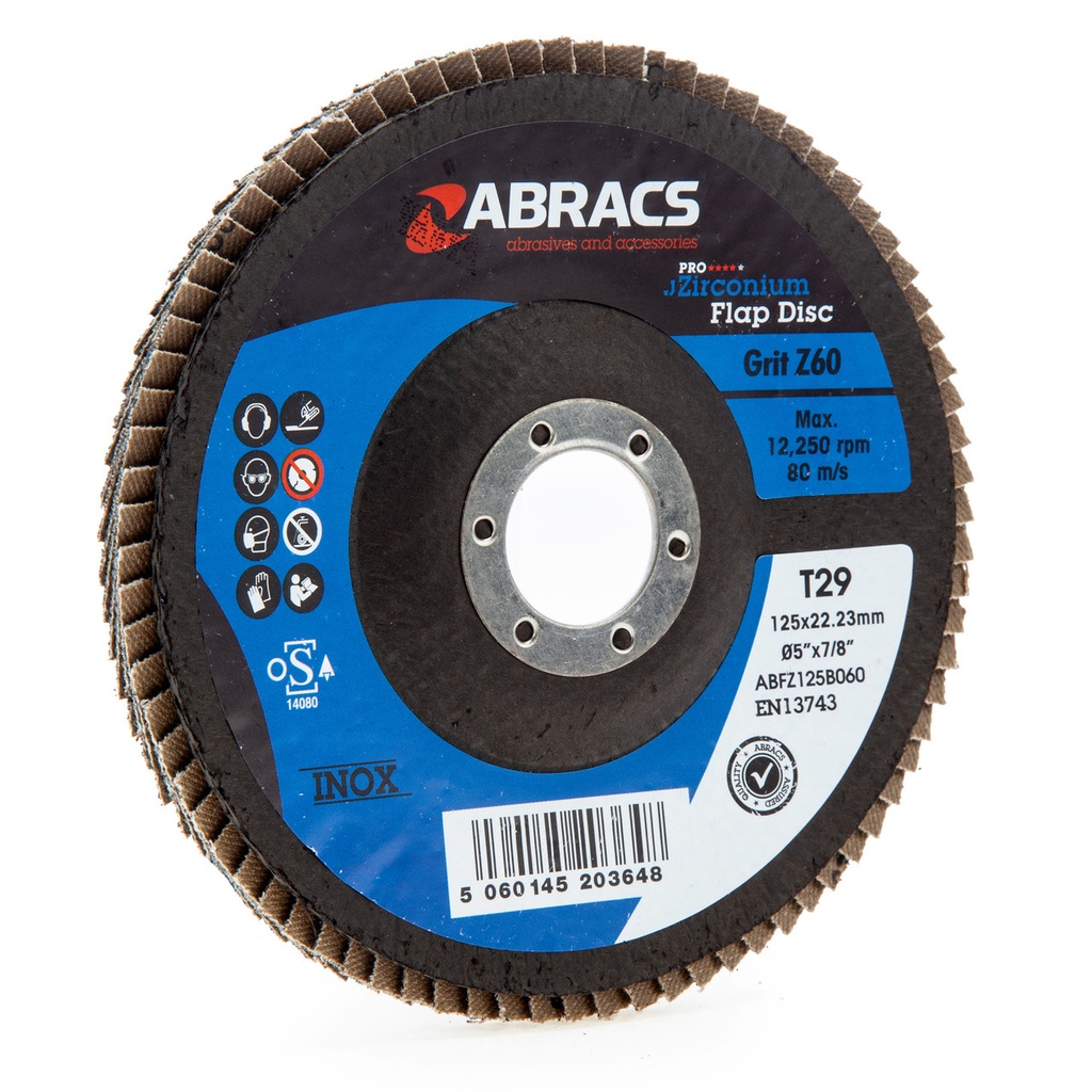 ABFZ125B060 ZIRCONIUM FLAP DISC MILD & S/STEEL 125MM 60 GRIT