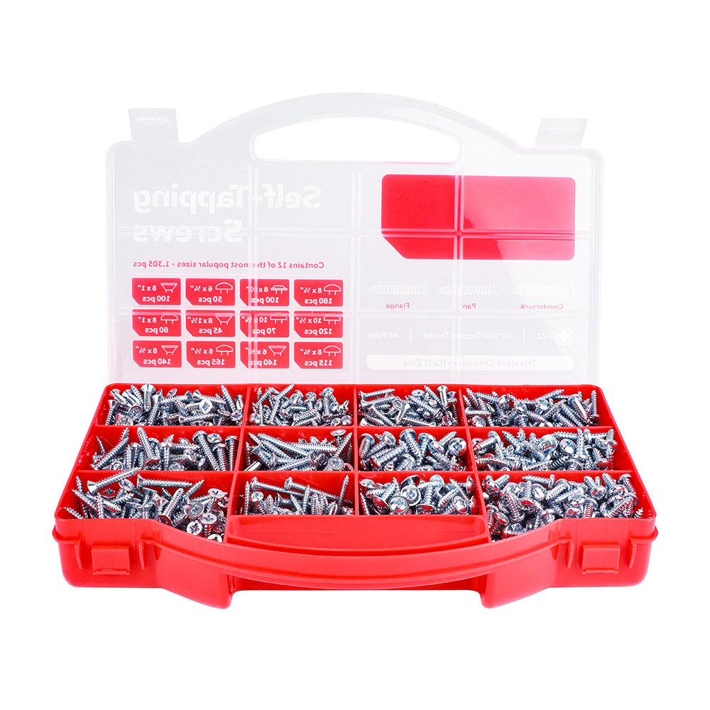 Self-Tapping Silver Screws Mixed Tray -  1,305pcs