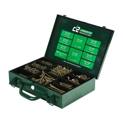 [TIM101529] C2 Strong-Fix Multi-Purpose Premium Countersunk Gold Woodscrews Assorted Case - 1,798 pcs