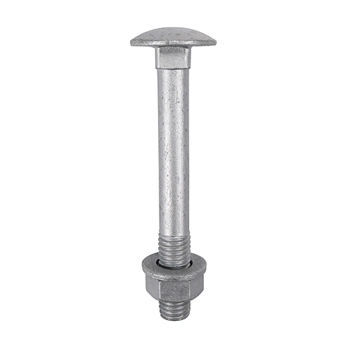 [TIM110543] Carriage Bolts DIN603, Hex Full Nuts DIN934 & Form A DIN125-A Washer Exterior Silver - M12 x 130