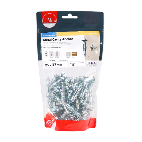 [TIM110775] Metal Cavity Anchors Silver - M5 x 37 (45mm Screw)