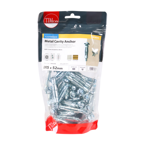 [TIM110779] Metal Cavity Anchors Silver - M5 x 52 (60mm Screw)