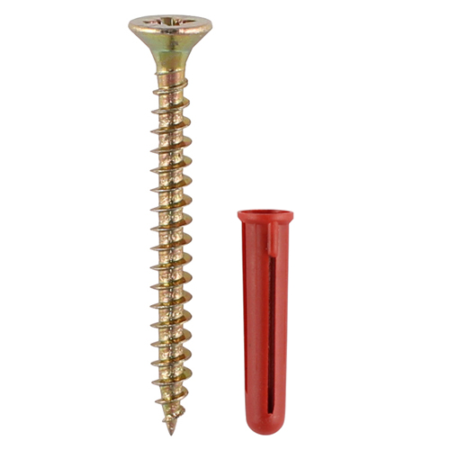 [TIM111634] Red Plastic Plugs with Screws - 30mm Red Plug, 4.0x40 Screw