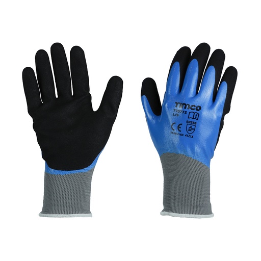 [TIM160065] Waterproof Grip Sandy Nitrile Foam Coated Polyester Gloves - Large