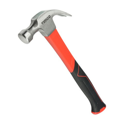 [TIM140031] Fibreglass Claw Hammer, Curved Single Piece High Strength Anti-Shock Smooth Face Hammer - 16oz