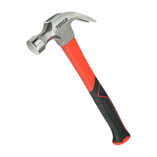 [TIM140032] Fibreglass Claw Hammer, Curved Single Piece High Strength Anti-Shock Smooth Face Hammer - 20oz