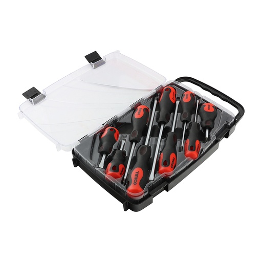 [TIM140043] Screwdriver Set, Slotted and Phillips Screwdrivers with Magnetic Tips, Ergonomic Anti-Slip Handles in a Hard Carry Case - 9 Pieces