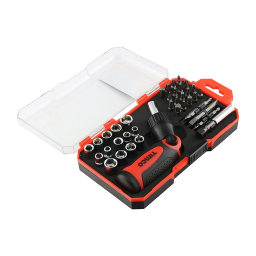 [TIM140047] Ratcheting Screwdriver & Bit Set, Anti-Slip Handle with Long Lasting Ratcheting Mechanism with Assorted Driver Bits and Sockets - 46 Pieces