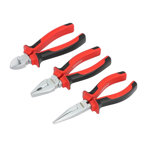 [TIM140083] General Purpose Pliers Set, Combination Pliers, Long Nose Pliers, Side Cutting Pliers with Soft Grip Handles - Set of 3