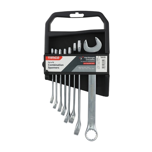 [TIM140143] Combination Spanner Set - Metric Drop Forged Chrome Vanadium, 8mm to 19mm - 8 Pieces