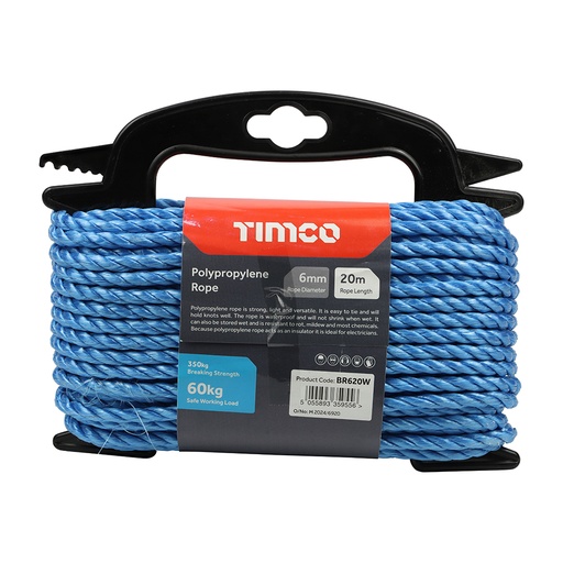 [TIM170741] Blue Polypropylene Rope on Winder - 6mm x 20m