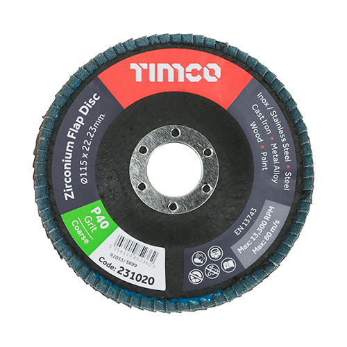 [TIM150120] Set of Flap Discs Zirconium Type 29 Conical P40 Grit - 115 x 22.23
