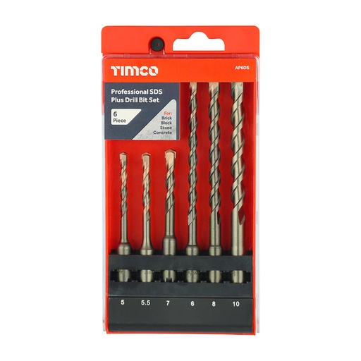 [TIM150395] Professional SDS Plus Drill Bit Set for Masonry, Tungsten Carbide Tipped - 5.0 x 10.0 - 6 Pieces