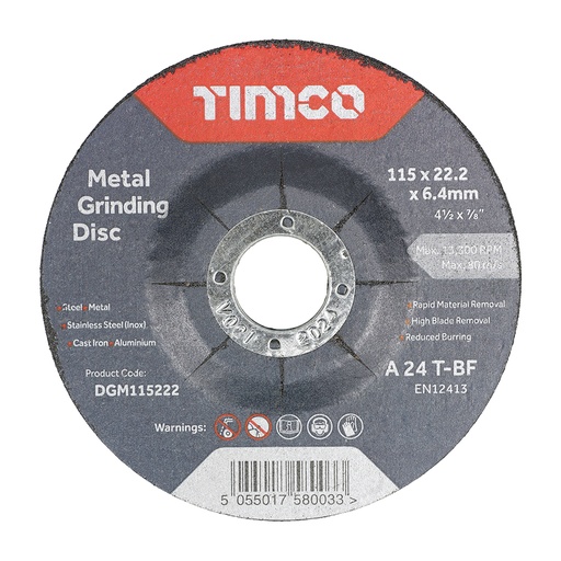 [TIM150595] B/Abrasive Depressed Metal - 115 x 22.2 x 6.4