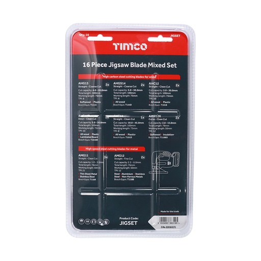 [TIM151050] Mixed Jigsaw Set Wood & Metal Cutting HSS Blades - Mixed