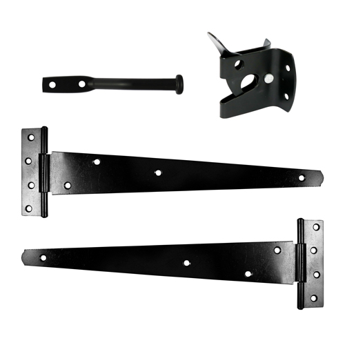 [TIM170265] Pedestrian Gate Kit Medium Tee Hinges & Automatic Latch Black - 14"