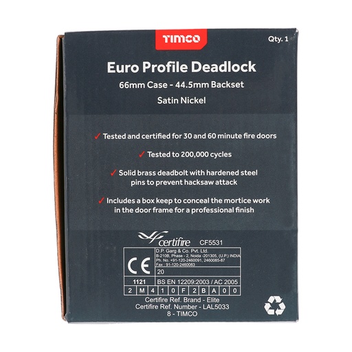 [TIM170519] Euro Deadlock Satin Nickel - 66mm