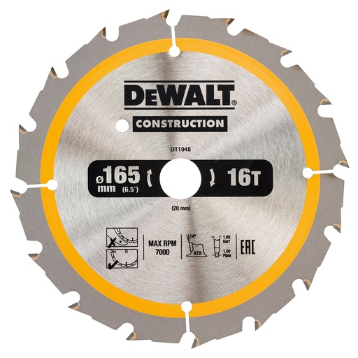 [TOS11001284] DT1948-QZ CONSTRUCTION CIRC SAW BLADE 165MM X 20MM 16T (DC)