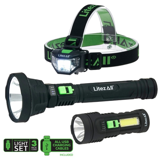 [TOS11001584] 27625 2 X  RECHARGEABLE TORCHES,HEAD TORCH,TRIPLE PACK