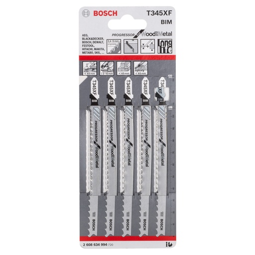 [TOS11002075] 2608634994 T345XF JIGSAW BLADE WOOD & METAL (5 PK)